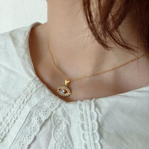 Amaiyllis 925 Sterling Silver Minimalist Zircon Evil Eye Necklace Pendant Gold Long Crystal Evil Eye Pendant Necklace For Women