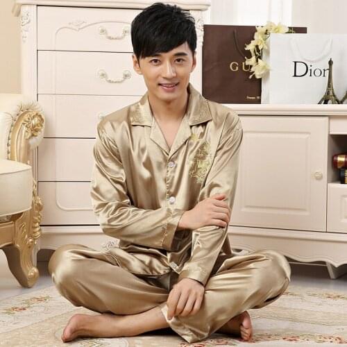 Large Size Loose Sleepwear Set Spring Autumn Silk Men Women Pajamas For Couples Soft Silky Button Home Clothes Pyjama Unisex