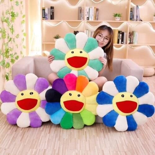 Kawaii Smile Sunflower Plush Toy Soft Stuffed Cat Pet Cushion Mat Pillow Home Bedroom Car Shop Sofa Decor Girls Kids Gift