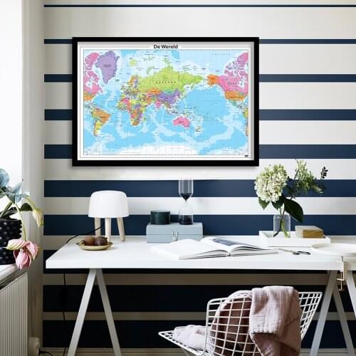 90*60cm The World Political Map Decorative Poster Canvas Painting Living Room Home Decoration Office School Supplies In Dutch