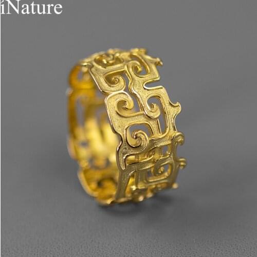 INATURE Vintage Pattern Design 925 Sterling Silver Finger Rings for Women Engagement Wedding Jewelry Gifts