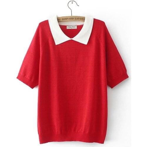 Plus Size Womens Short Sleeve Knitted Summer Tshirts Casual Slim Tops Vintage Dark Blue Oversized Shirts