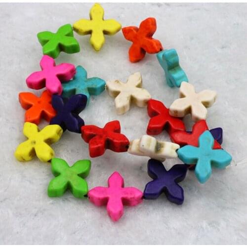 Multicolor Turkey Stone cross shape 20mm loose beads 15" 2 piece/lot DIY women accessory jewelry making ornaments