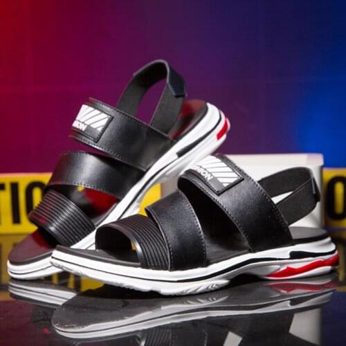 Mens Summer Sandals Leather Open Toed Flat Bottomed Outdoor Casual Sandals Fashionable Soft Soled Breathable Beach Shoes