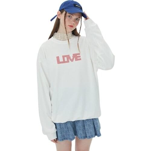 Womens LOVE Hot Rhinestone Couple Sweatshirts O-Neck 2021 Autumn Harajuku Long Sleeve Sweatshirt H1571