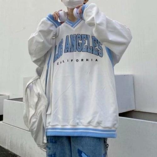 Long Sleeve Street T Shirts Oversize Female Male Tops American Tees V Neck Sweatshirt Women Men Casual Sport Teens Spring 2021