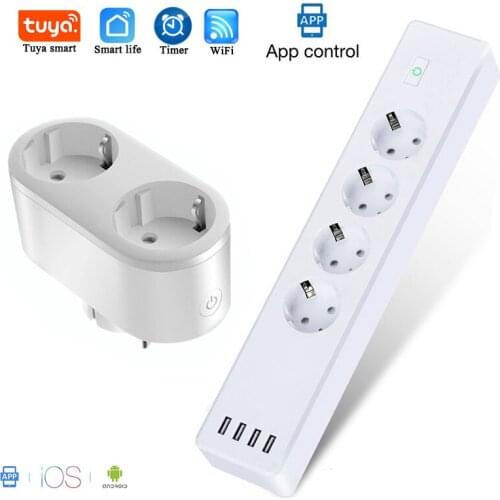 Tuya Smart Powr Strip 220V Socket With 4 USB Outlet Smart Dual Socket 2 In 1 Socket Smart Home APP Voice Control Goodle Home