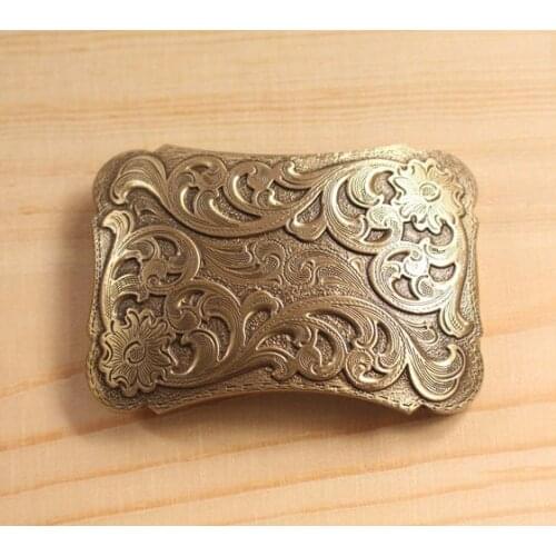 High Quality Antique Finish Vintage/Retro Solid Brass Copper Flower embossed Belt Buckles for Men