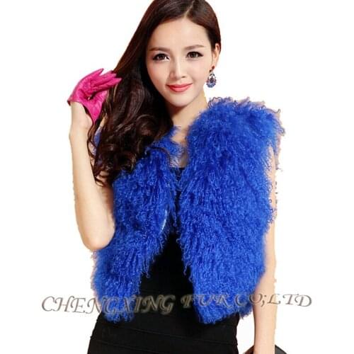 CX-G-B-237A Women Leather Vest Mongolian Lamb Fur Vest