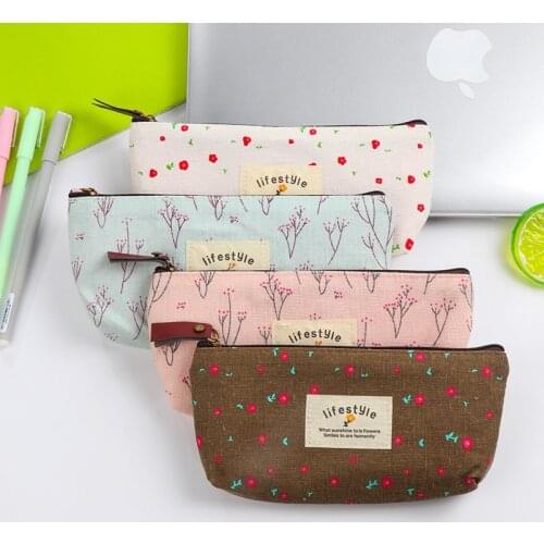 1 Pcs Kawaii Pencil Case Flower Canvas Gift Estuches School Pencil Box Pencilcase Pencil Bag School Supplies Stationery