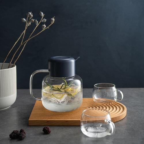 1.5L Glass Water Pot Cold Water Bottle Jar With Handle Transparent Heat Resistant Juice Teapot Pitcher Water Carafe Jug Kettle