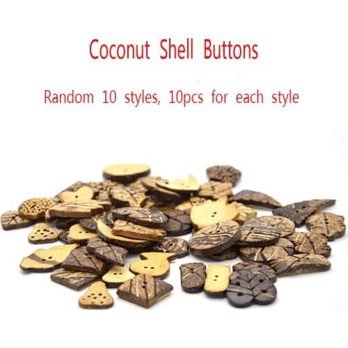 100pcs/lot coconut shell buttons natural material for childrens clothing/dress/clothes/garments/toy decorative include 10 style