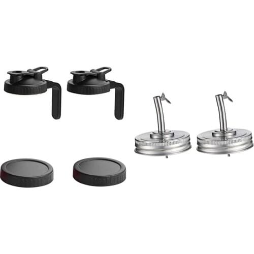 2 Pcs Jar Oil Spout Lid Oil Pour Spout Dispenser & 1 Set Wide Mouth Mason Jar Pour Lids