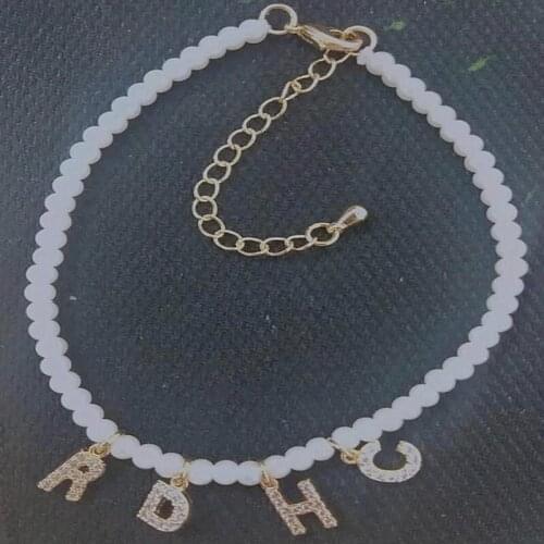 2020 jewelry white cz tiny gold initial 26 alphabet letter choose unique name charm pearl beaded bracelet for women girl gift