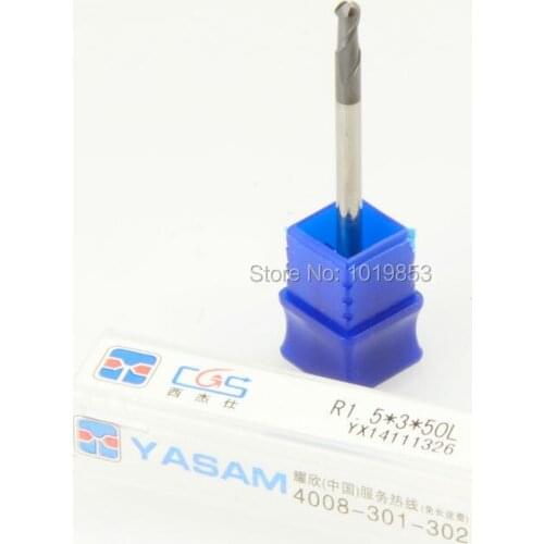 5pcs CGS-250 R1.5X3X50L HRC50 SOLID tungsten carbide ball nose end mill for stainless steel 304 316 or steel