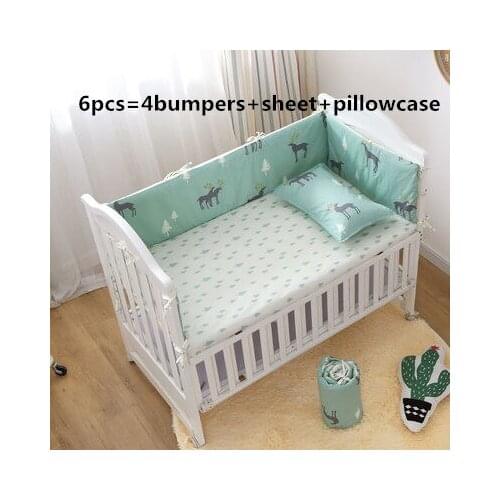 Promotion! 6PCS Elk bedding sets crib set 100% cotton jogo de cama bebe baby crib bedding set (4bumpers+sheet+pillow cover)