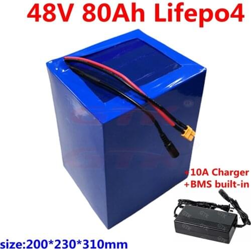 48V 80ah Capacity LiFepo4 Battery Pack BMS 16S for or 4000w 3000w Scooter bike solar system+10A Charger