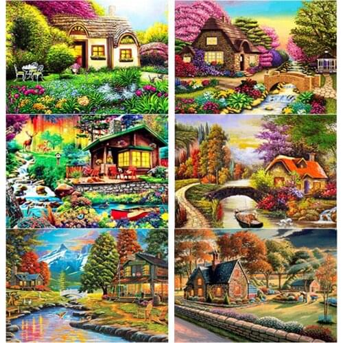 New 5D DIY Diamond Painting Autumn Scenery Cross Stitch Scenery House Diamond Embroidery Full Square Round Drill Home Decor Gift