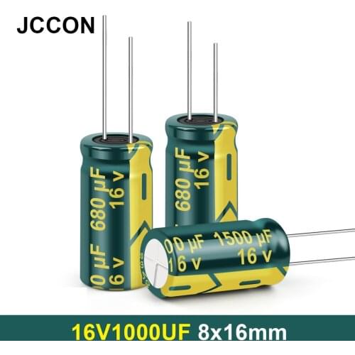 JCCON Aluminum Electrolytic Capacitor 16V1000UF 8x16 High Frequency Low ESR Low Resistance