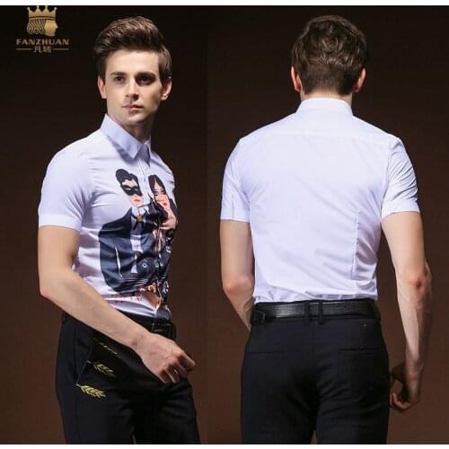 FANZHUAN Free Shipping 2018 Summer New Mens male man College Wind Cartoon Character Pattern Print Short-Sleeved shirt 822008