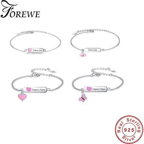 ELESHE S925 Sterling Silver Different Kinds Animals Cars Engrave Name Bracelet For Children Girls DIY Jewelry Making Gift