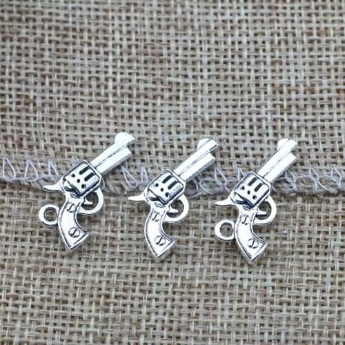 20 Pieces 21.7x11.8mm Antique Silver Color Cap Gun Charms Keychains For DIY Jewelry Making