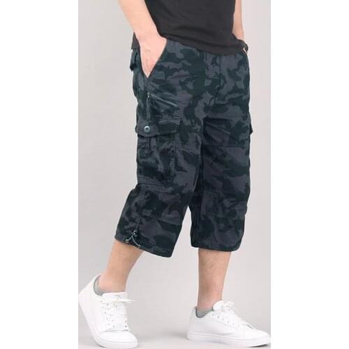 Long Length Cargo Shorts Men Summer Casual Cotton Multi Pockets Hot Breeches Cropped Trousers Military Camouflage Shorts 5XL