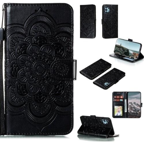 Datura Flower Embossed Pu Leather Phone Case for Samsung Galaxy A32 4G Card Slot Wallet Photo Frame Kickstand Back Cover