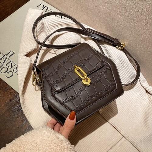 Pentagon Designer Luxury Fashion Women Small Stone Pattern Crossbody Shoulder Bags PU Leather Handbags For Ladies Trending