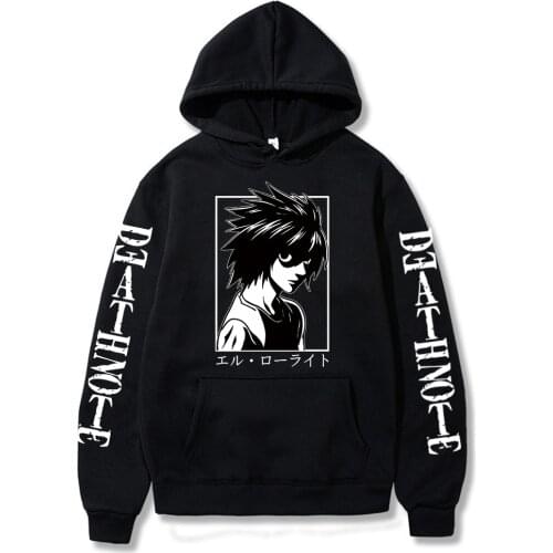 Men Hoodie Anime Death Note Hoodie Lawliet L Graphic Long Sleeve Hoodies Pullover Sweatshirt Tops Male