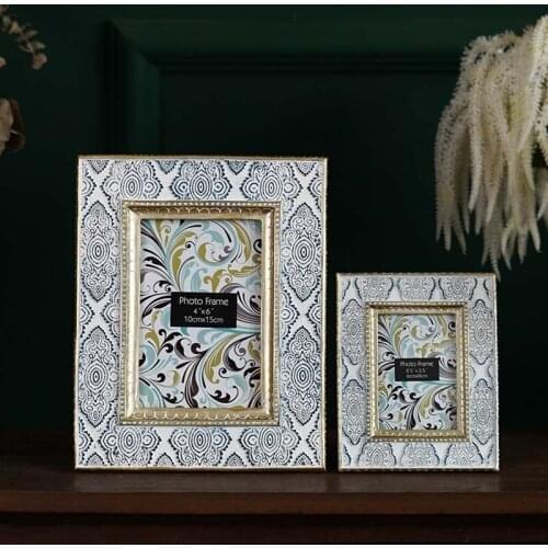 Blue Resin Photo frame 3 inches 6 inches Carved luxurious Wall picture frame Desktop ornaments American retro