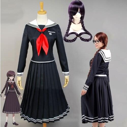 2020 Danganronpa Toko Fukawa Cosplay Costume Dangan-Ronpa cos Fukawa Toko School Uniform Halloween Party costume Long Hair Wig