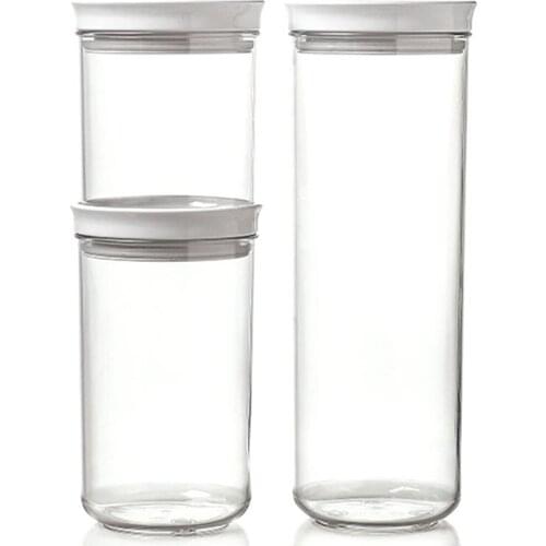3PCS Round Transparent Storage Tank Plastic Transparent Dry Goods Household Storage Moisture-Proof Sealed Tank