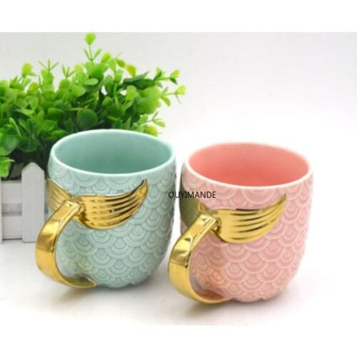 Golden Mermaid Tail mug coffee mug Ceramic Mug with Handle Creative Tea Coffee Milk Personalized Mug Fishtail Cup for girl womam