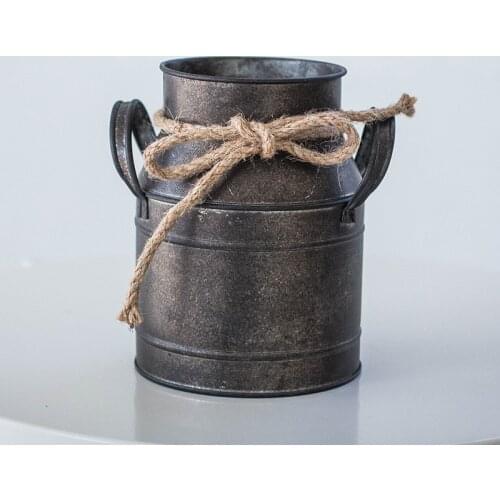 Metal Iron Decorative Vintage Rustic Vase Milk Can Country Jug for Bedroom Kitchen Living Room WF919