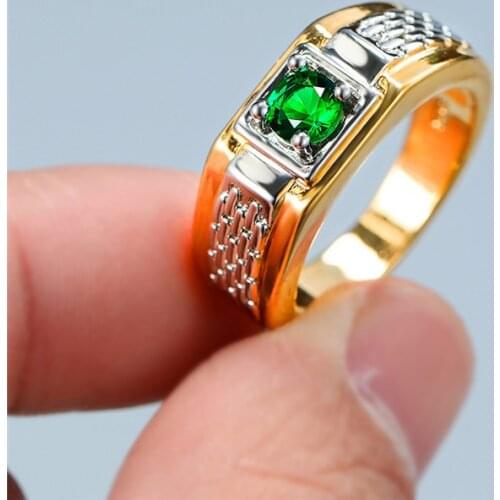 Trendy Female Blue Crystal Stone Ring Charm Big Yellow Gold Wedding Rings For Women Promise Bridal Love Engagement Ring