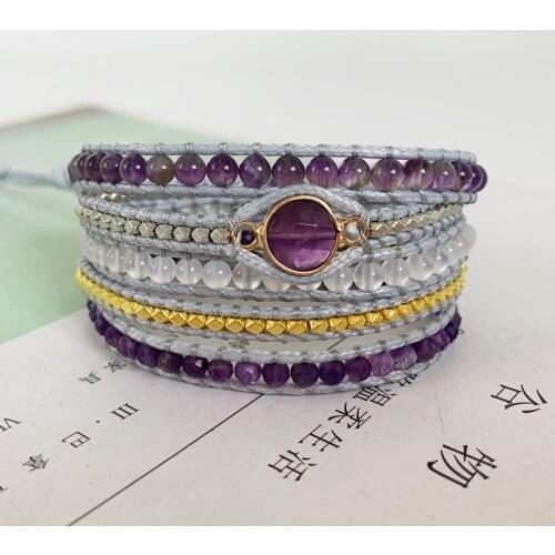 Fashion Sexy Lady Bracelet Amethyst Handmade Wax Line Bohemian Bracelet Natural Stone Lovers Bracelet Office Love Bracelet
