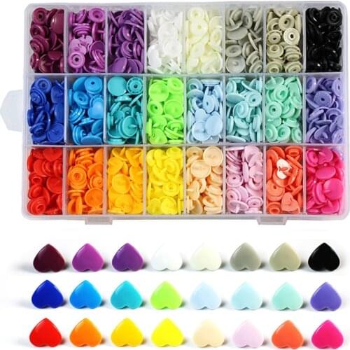 360 Sets 24 Colors Mixed Love Shaped Plastic Resin Snap Button Tool Button Box Set Clothing Accessories DIY Tools