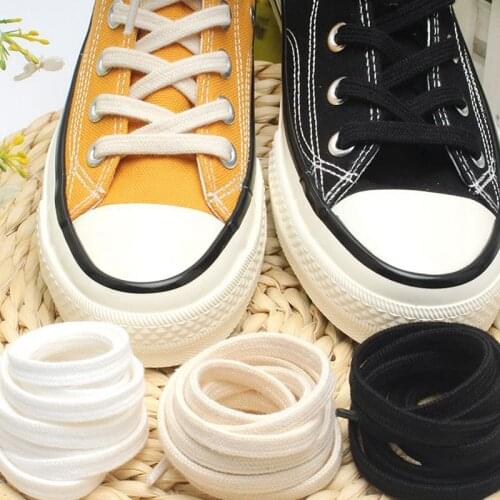 1 Pair Flat Classic canvas Sneaker Sports Shoelaces Retro Double Weave Shoelace Cotton Shoe Laces Solid White Black Beige