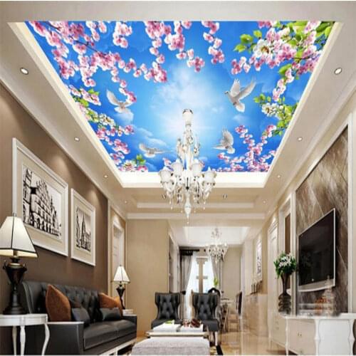 Custom 3d ceiling photo peach pigeons wallpaper 3d ceiling art wallpaper for home decoration