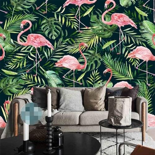 Custom Watercolor Leaves And Birds Wallpaper Tropical Rain Forest Oil Painting Wallpaper Restaurant Cafe Background