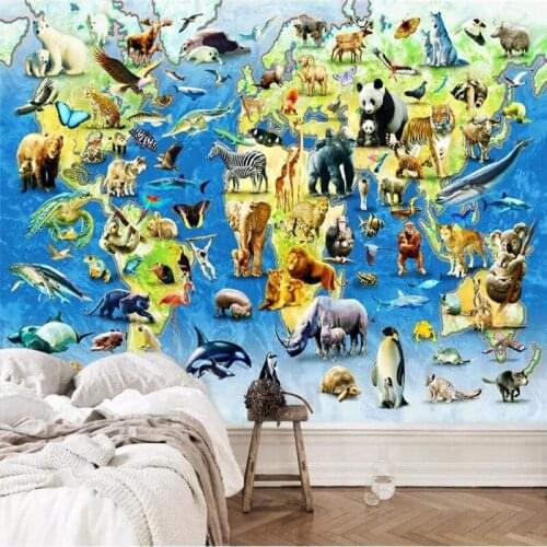 Custom Mural Wallpaper 3D Stereo Animal World Map Childrens Room Background Wall Kindergarten Mural Papel De Parede 3D Paisagem