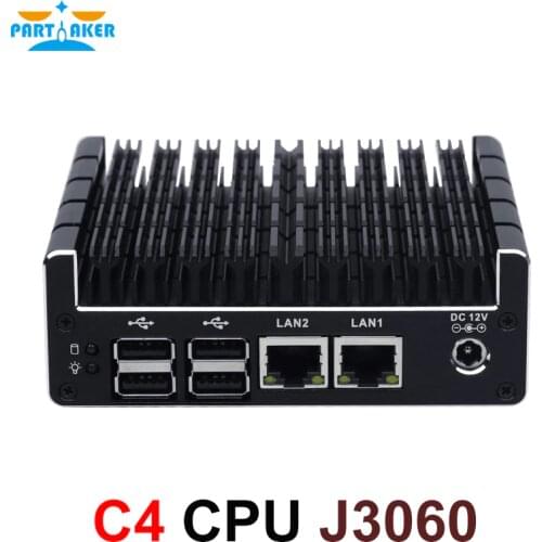 Partaker Intel J3060 Fanless Mini PC Dual Gigabit Lan NUC Case Barebones Computer Linux Support 2 HDMI AES-NI Pfsense VPN
