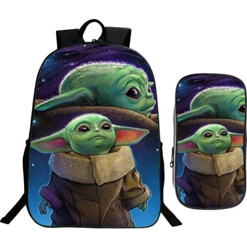 Disney Mandalorian School Backpack For Boys Girls 2PCS Star Wars School Bags Pencil Case Children Baby Yoda Mochilas