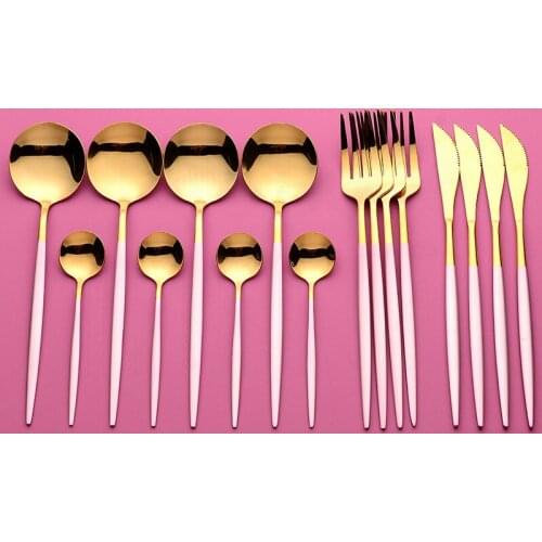 Pink Gold tableware Forks Knives Spoons Stainless Steel Cutlery Complete Cutlery Set for Restaurants Dinnerware Eco Friendly