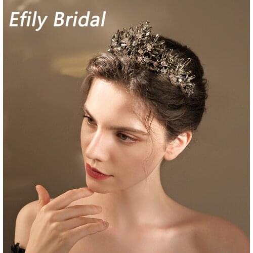 Crystal Crown Rhinestone Flower Ancient Gold Tiaras and Crowns for Women Hair Accessories Party Hair Jewelry Headpiece Headwear