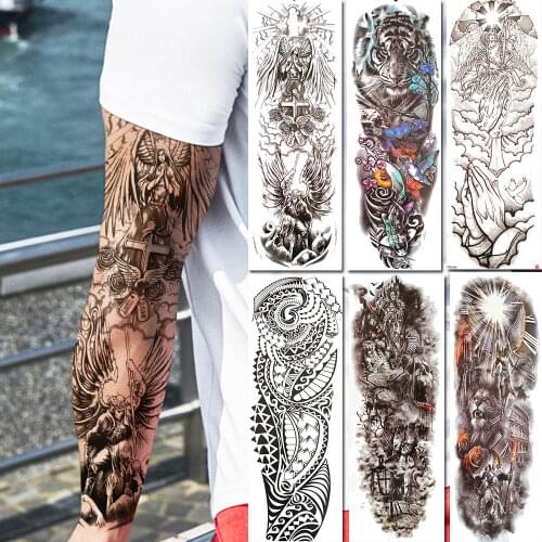 Full Arm Angel Wing Warrior Temporary Tattoos For Men Women Waterproof Fake Tattoo Stickers Body Leg Art Tiger Henna Tatoo Paper