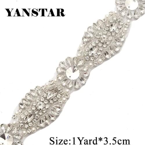 YANSTAR 5 Yards Handmade Wedding Dresses Sash Rhinestones Applique Accessory Tirm For Bridal Belt Silver Crystal YS906