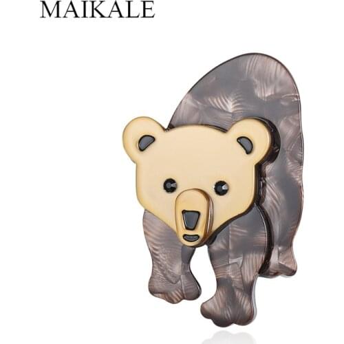 MAIKALE Acrylic Polar Bear Animal Brooches for Women Men White Resin Brooch Pins Badge Shawl Suit Lapel Accessories Jewelry Gift