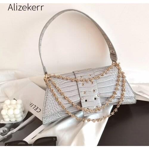 Patent Leather Crocodile Pattern Shoulder Bag Women 2021 New Elegant Personalized Trapezoidal Underarm Bag Female Top Quality